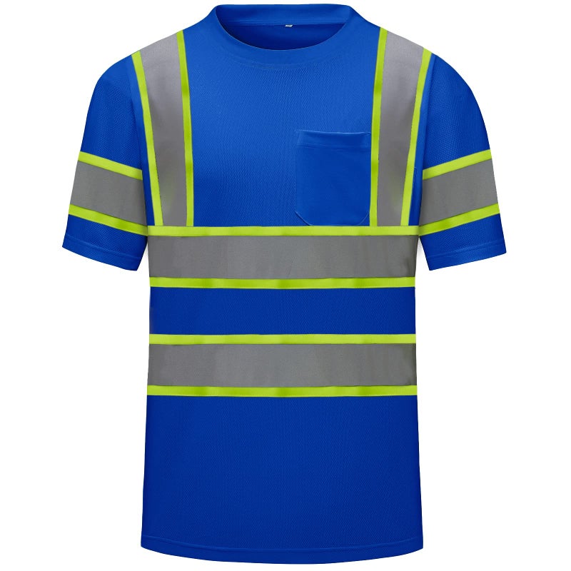 DPSAFETY High Visibility Shirts Quick Dry Safety T Shirts with Reflective Strips and Pocket Short Sleeve Mesh Hi Vis Construction Work Class 2 Shirt for Men/Women Blue,Small - Image 1